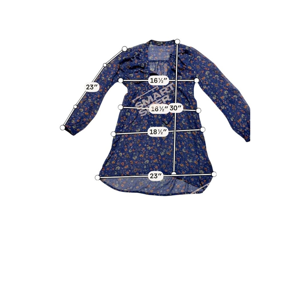 Blue Floral Sheer Long-Sleeve Tunic Top With High-Low Hem Women’s LARGE FOREVER